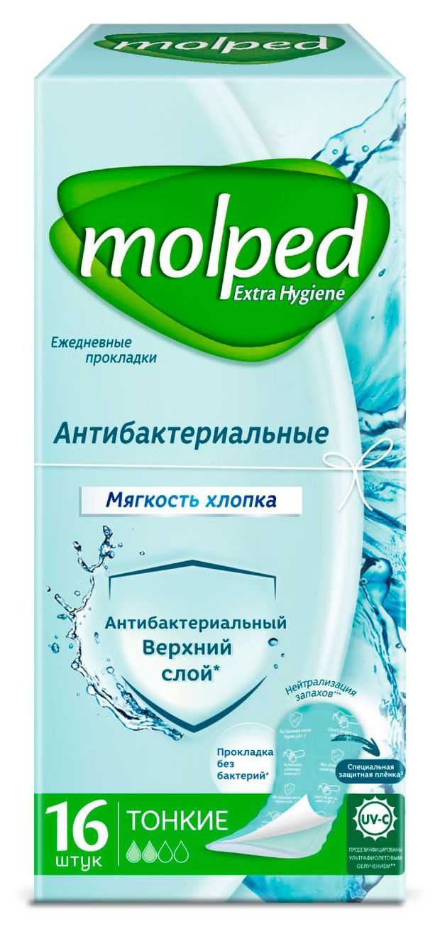 

Прокладки ежедневные тонкие Molped антибактериальные 16 шт.