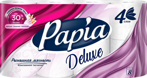 

Бумага туалетная Papia Deluxe белая 4 слоя 8 рулонов