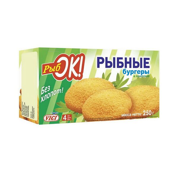 Бургеры из фарша рыбного в панировке обжар зам РЫБОК карт/кор 250г VICI