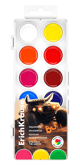 

Краски ErichKrause Road Beast акварельные 12 цветов