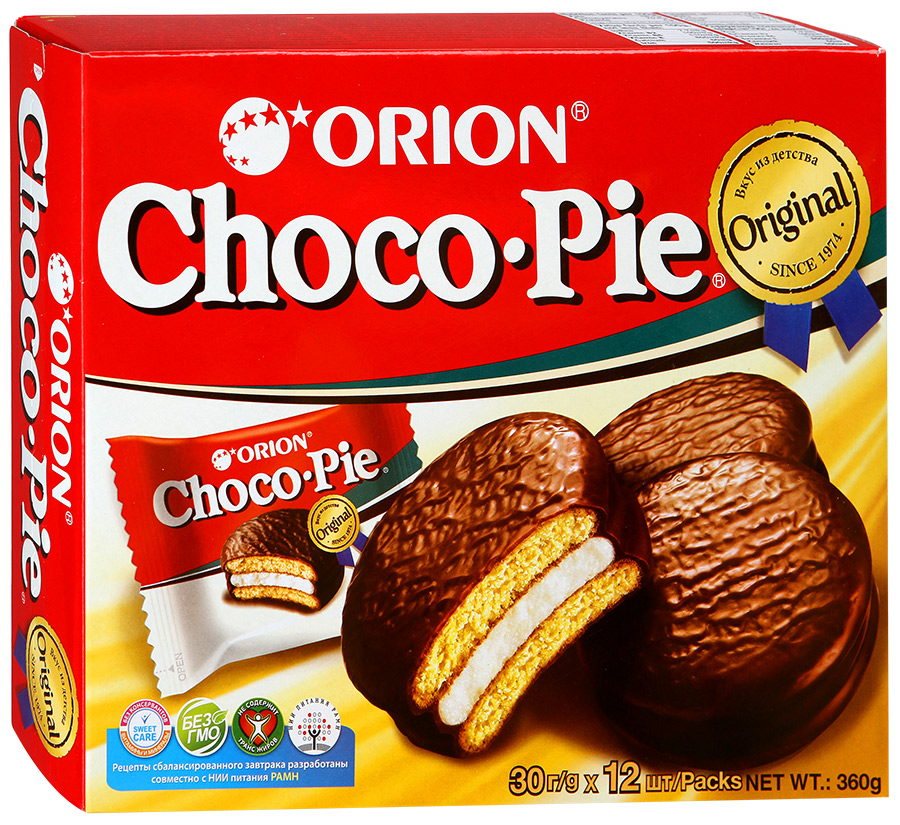 

Бисквит Choco Pie Orion 12 шт. 360 г дизайн упаковки в ассортименте