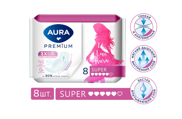 

Прокладки гигиенические Aura Premium 8 шт.