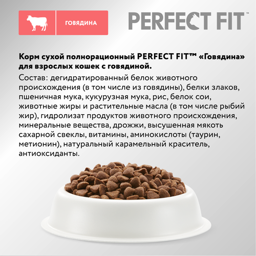 

Корм сухой Perfect Fit полнорационный с говядиной для взрослых кошек 650 г