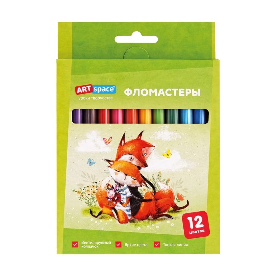 

Фломастеры ArtSpace Рисунки Lovely animals, 12 цв., смываемые
