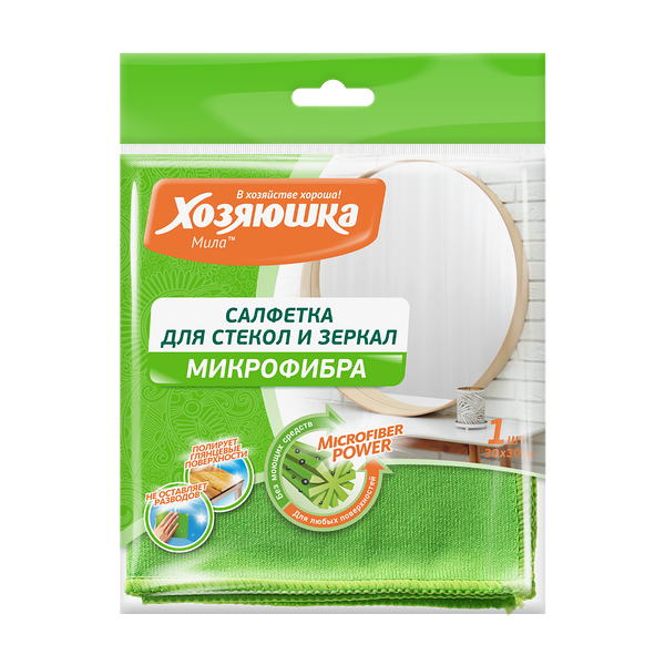 Салфетка Хозяюшка Мила для пластиковых окон из микрофибры 1 шт