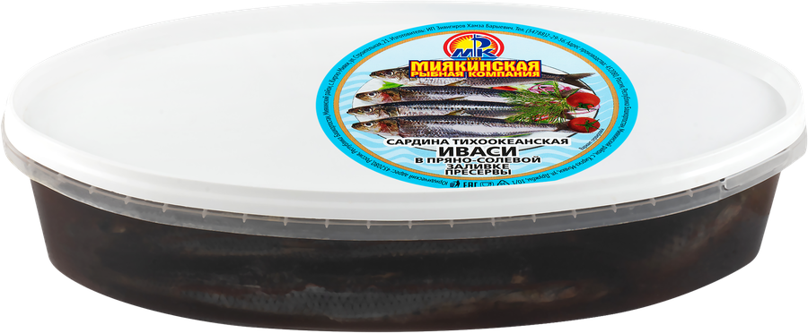 

Сардина тихоокеанская Миякинская Рыбная Компания Иваси в пряно-солевой заливке 1 кг