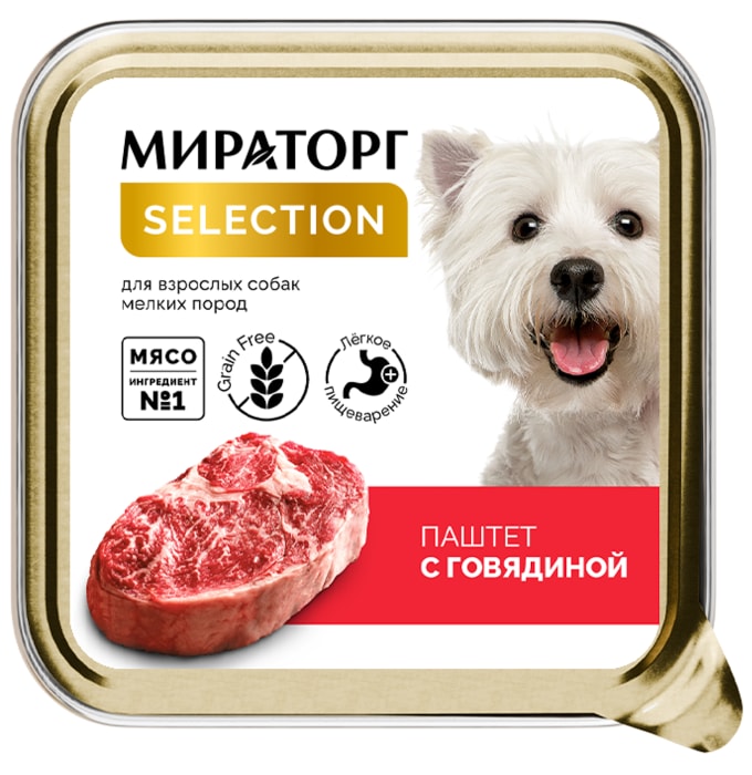 

Влажный корм для собак Мираторг Selection для мелких пород паштет с говядиной 100 г