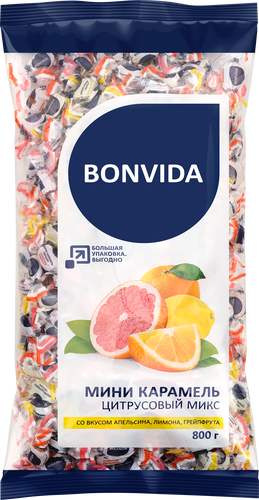 

Мини-карамель леденцовая Bonvida Цитрусовый микс 800 г
