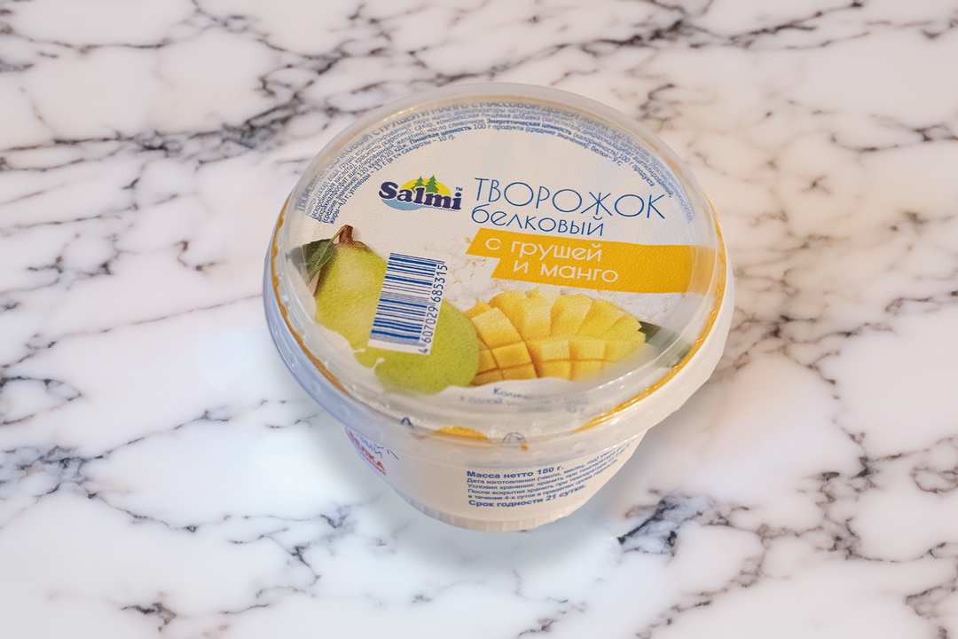 

Творожок Salmi белковый с грушей и манго 4% 180 г