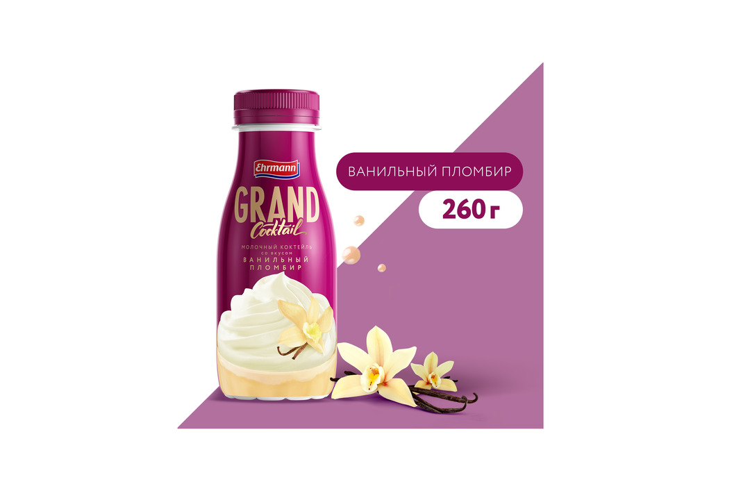 

Коктейль молочный Ehrmann Grand Cocktail со вкусом Ванильный пломбир 4% 260 г