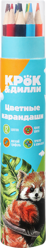 Набор цветных карандашей Крок&Дилли в тубе с точилкой, 12 цветов, 12 шт
