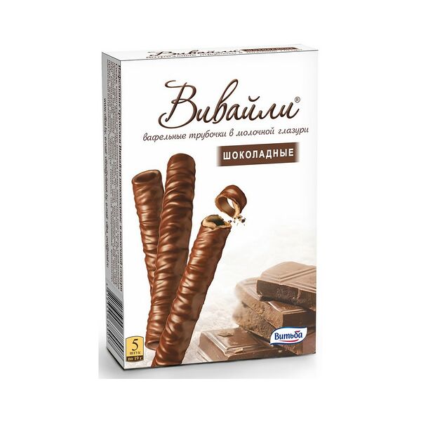 Вафельные трубочки Вивайли шоколадная и молочная глазурь кор. вес 95г Витьба Республика Беларусь