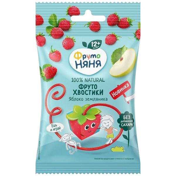 Кусочки фруктовые ФрутоНяня ФрутоХвостики Яблоко-земляника 15г ДП