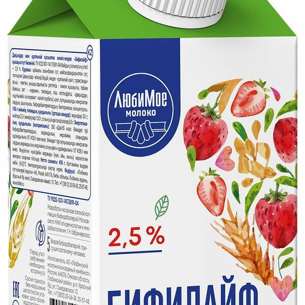 Бифилайф Любимое Молоко Злаки и клубника 2.5% 450г