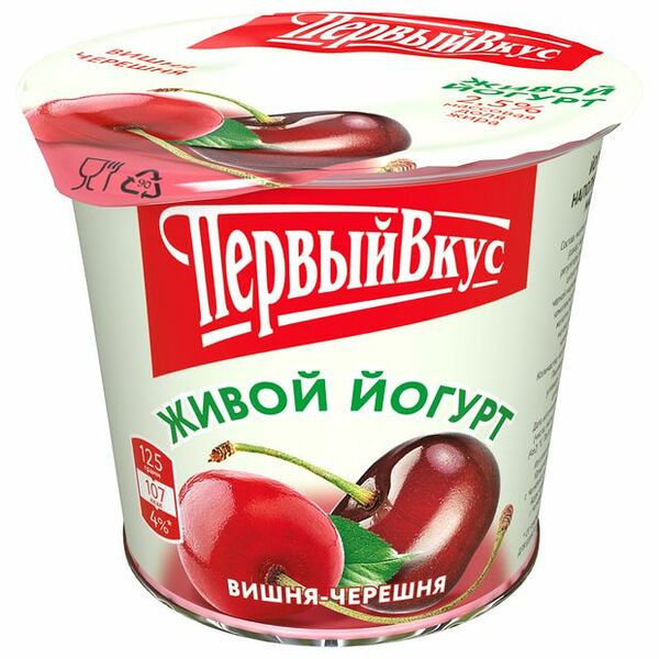 Йогурт Первый вкус Натурель вишня-черешня, 2.5% 125 г