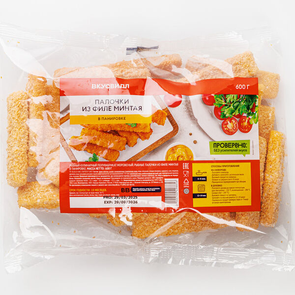 Палочки из филе минтая в панировке, Продукт замороженный , 600 г
