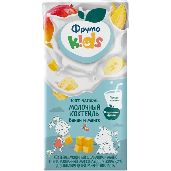 Коктейль молочный ФрутоKids банан и манго для детей раннего возраста 3.2% 200мл
