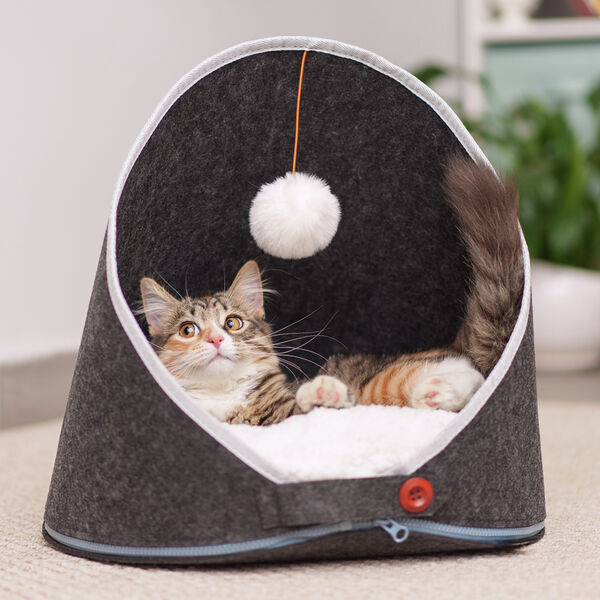 Лежак с игрушкой для кошек и собак мелких пород, 40х40х43,5 см, серый