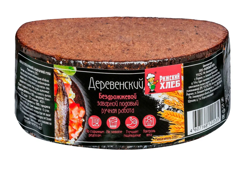 

Хлеб Рижский хлеб Деревенский бездрожжевой в нарезке, половинка 220 г
