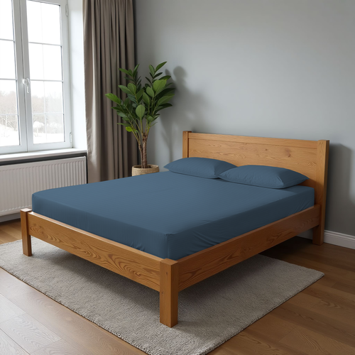 

Простыня на резинке HOMECLUB 160x200см, синяя, страйп-сатин