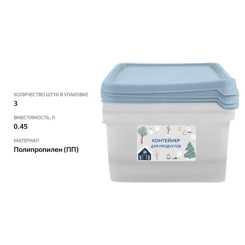 

Набор контейнеров для продуктов Sugar&Spice квадратные голубые, 0.45л, 3шт