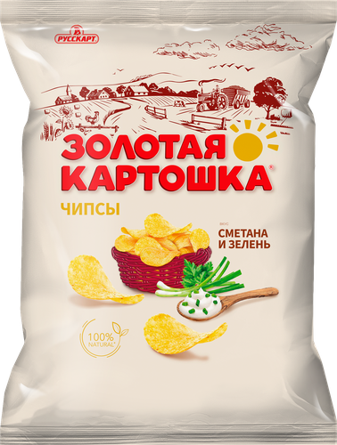 

Чипсы Золотая картошка из натурального картофеля со вкусом сметаны и зелени 120 г