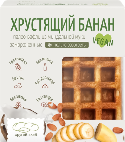 

Палео-вафли Другой хлеб Vegan Хрустящий банан из миндальной муки 140 г