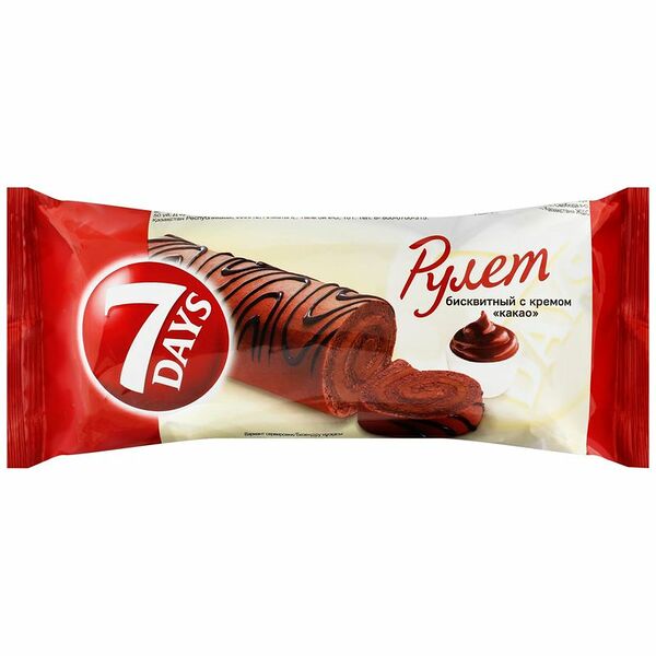 Рулет бисквитный 7 Days с кремом какао 200 г 