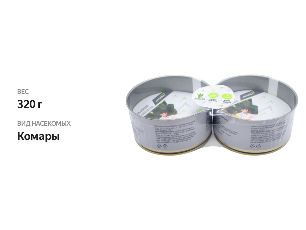 

Свеча антимоскитная уличная ACTIWELL цитронелла 20х10х4,5см, 2х160г