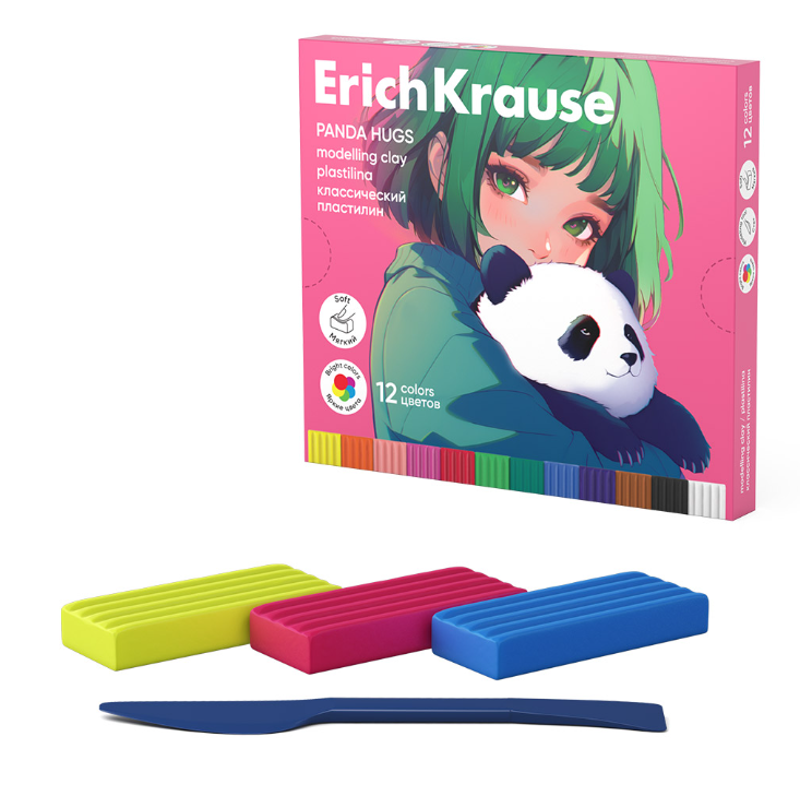 

Пластилин классический ErichKrause Panda Hugs 12 цветов со стеком, 180 г (в коробке 12 шт)