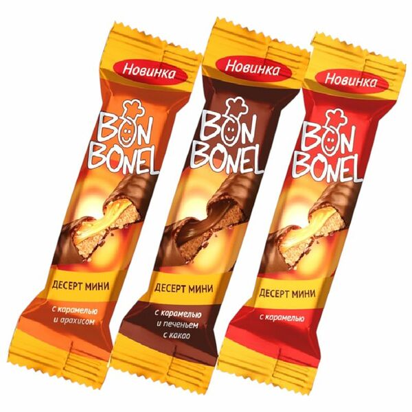 Десерт мини Essen Bonbonel Ассорти с карамелью, с карамелью и арахисом, с карамелью и печеньем с какао вес