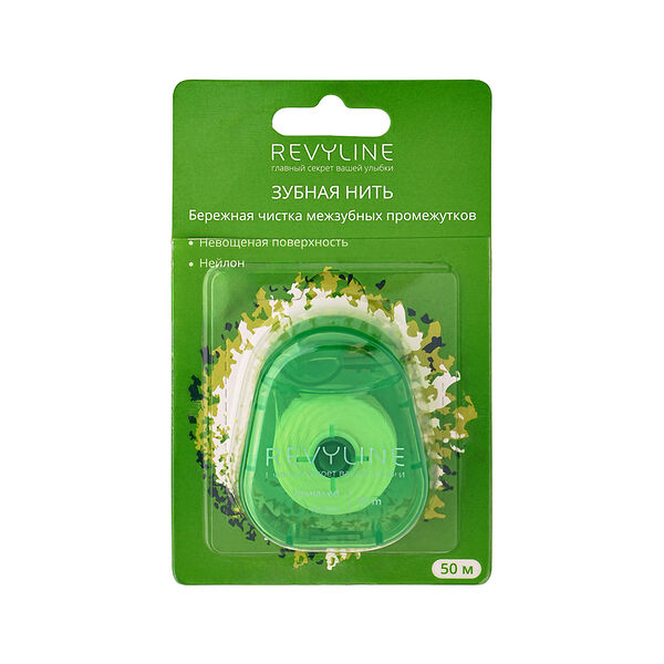Нить зубная Revyline невощеная зеленая 50 м