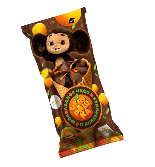 

Мороженое пломбир Морозкино Чебурашка с апельсиново-мандариновым джемом в бельгийском шоколаде 70 г