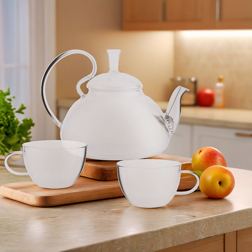 

Набор чайный HOMECLUB Flavour 3 предмета: заварной чайник 800мл, 2 чашки 230мл, стекло, нержавеющая сталь Арт. KTG-05