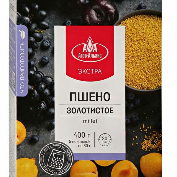 Пшено Агро-Альянс золотистое в пакетиках для варки 5 пакетов по 80г