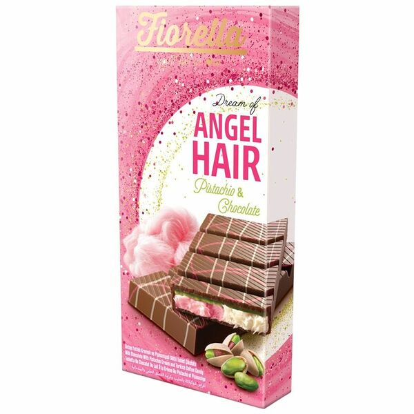 Шоколад Fiorella молочный с фисташковой начинкой и турецкой сладкой ватой пишмание, 150 г