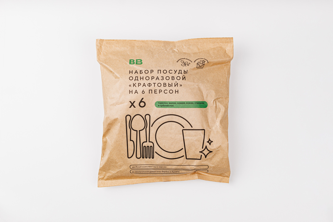 

Набор посуды ВкусВилл одноразовой Крафтовый на 6 персон