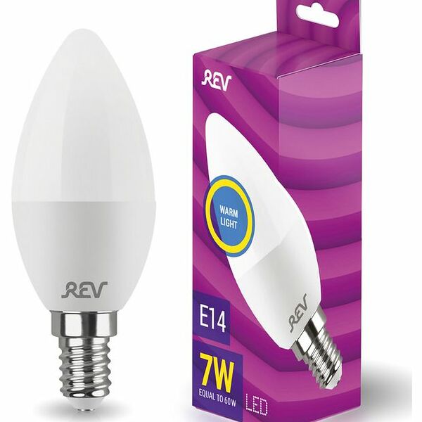 Лампа светодиодная E14 2700K теплый свет, свеча, 7 Вт ТМ REV (РЕВ)