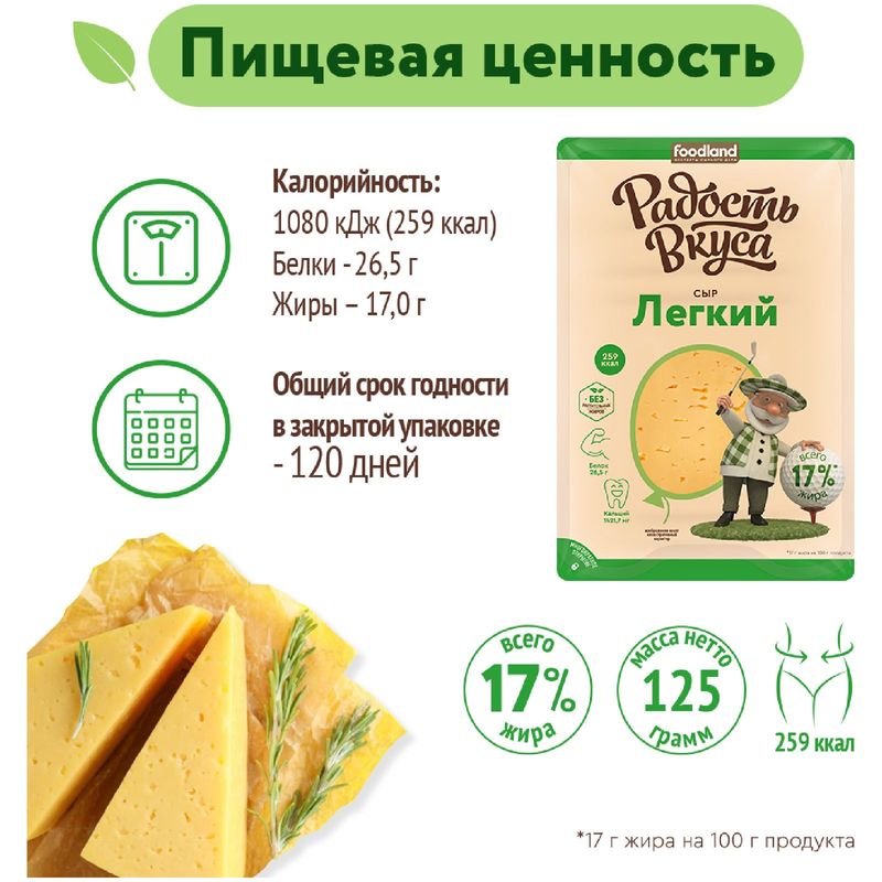 

Сыр Радость Вкуса Легкий 35% нарезка 125 г