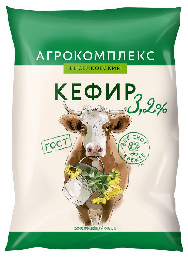 

Кефир Агрокомплекс Выселковский 3.2% БЗМЖ 900 мл