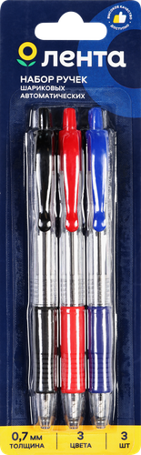 

Набор шариковых ручек Лента 3 цвета, автоматические 3 шт.