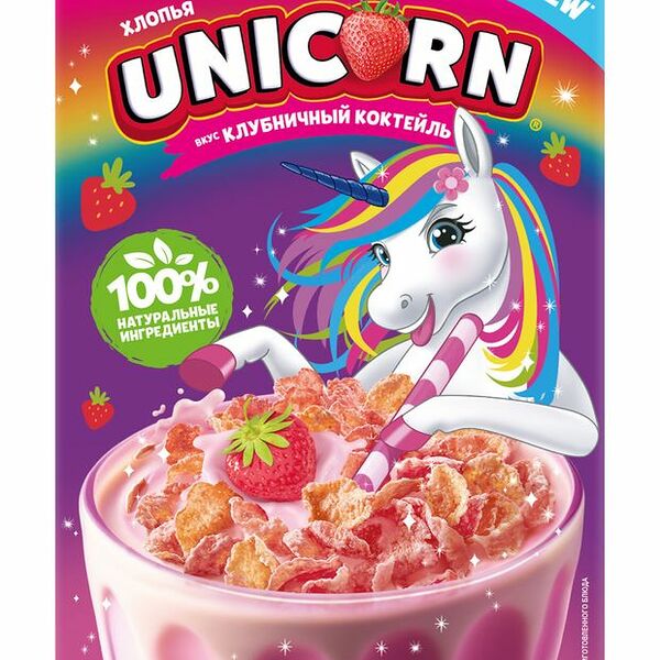 Хлопья Unicorn кукурузные со вкусом Клубничный коктейль 220г