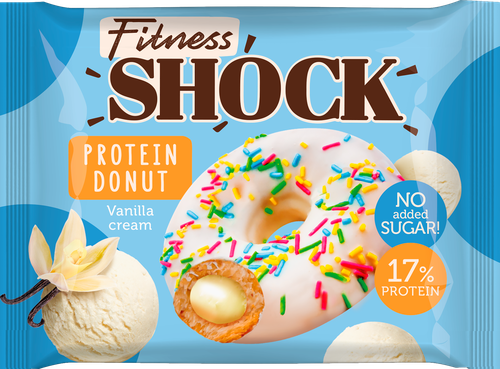 

Донат протеиновый FitnesShock глазированный с ванильной начинкой без сахара 70 г