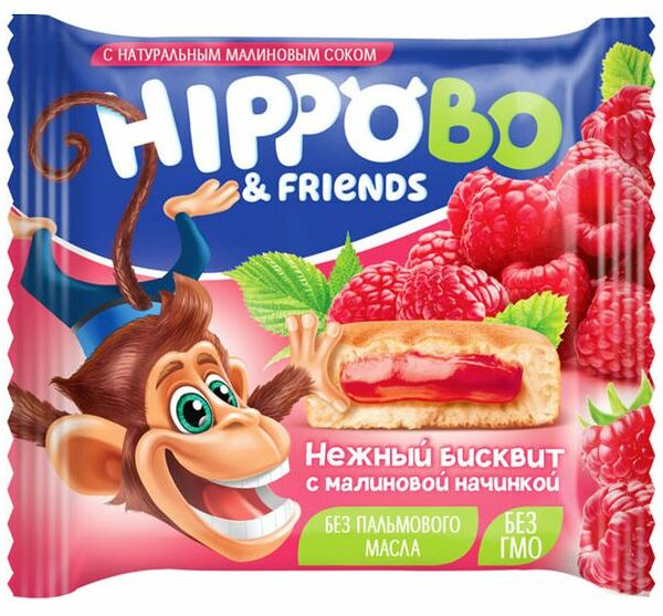 Пирожное Hippo Bo & friends бисквитное малиновой начинкой 32 г