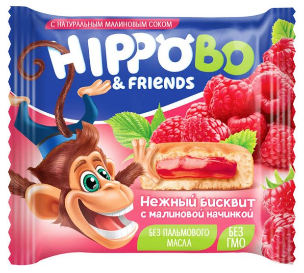 

Пирожное Hippo Bo & friends бисквитное малиновой начинкой 32 г