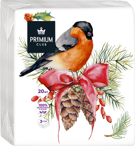 

Салфетки бумажные Premium Club Зимние птицы 3-слоя 33 х 33 см 20 шт., дизайн в ассортименте