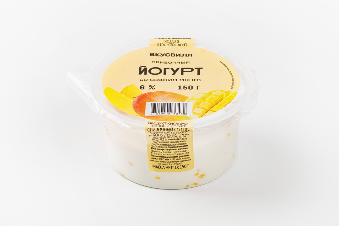

Йогурт сливочный ВкусВилл со свежим манго 6% 150 г