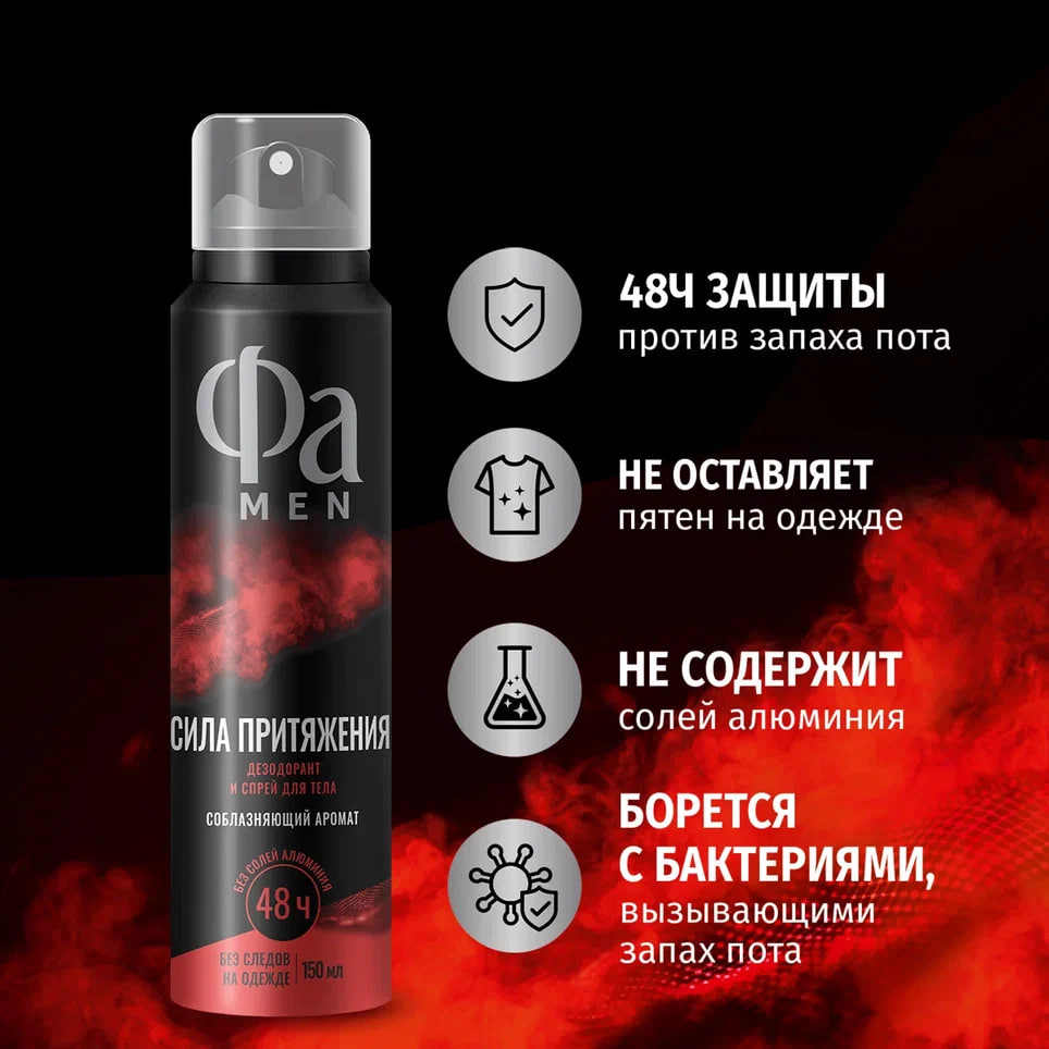 

Аэрозоль дезодорант & спрей для тела мужской Фа Men Сила Притяжения 150 мл