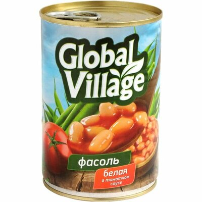 Фасоль Global Village белая в томатном соусе 400 г