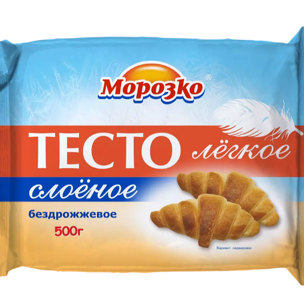 Тесто слоеное Морозко Легкое бездрожжевое замороженное 500 г